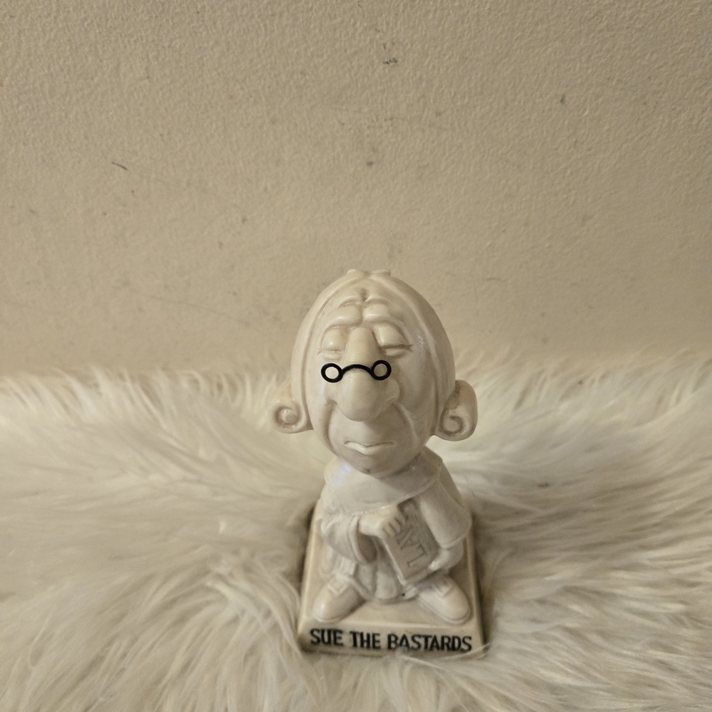Vintage Russ Berrie & Co 1970 Law  "Sue the Bastards" Figurine - Cream